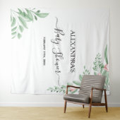 Blauwe Eucalyptus Groene Baby Shower Achtergrond Wandkleed (In Situ (horizontaal))