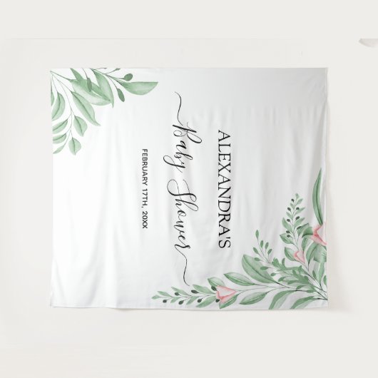 Blauwe Eucalyptus Groene Baby Shower Achtergrond Wandkleed (Voorkant (horizontaal))