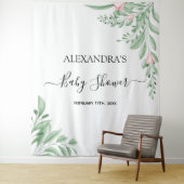 Blauwe Eucalyptus Groene Baby Shower Achtergrond Wandkleed (In situ)