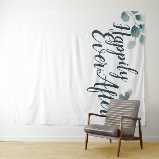 Blauwe Eucalyptus Happily Ever Trouwachtergrond Wandkleed (In Situ (horizontaal))