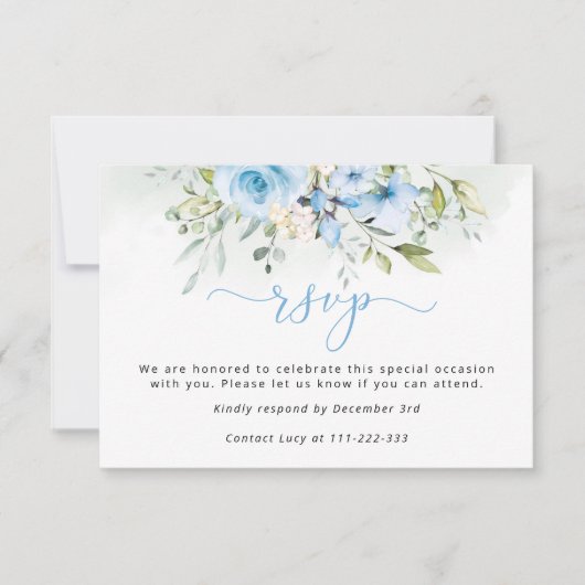 Blauwe eucalyptus Jongen Doop RSVP kaart (Voorkant)