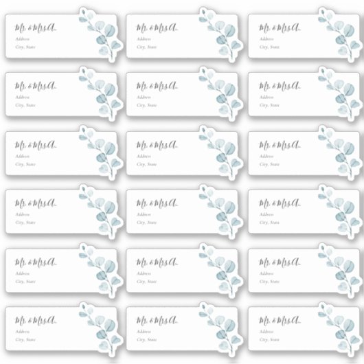 Blauwe Eucalyptus Sprig Gast Adresetiketten Sticker (Voorkant)