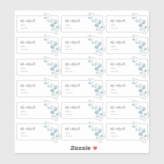 Blauwe Eucalyptus Sprig Gast Adresetiketten Sticker (Vel)