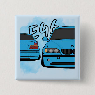 Blauwe Europese sport sedan cartoon auto-enthousia Vierkante Button 5,1 Cm