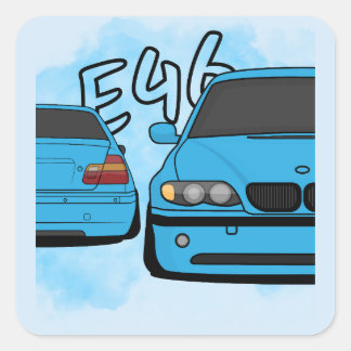 Blauwe Europese Sport Sedan Cartoon Auto Enthousia Vierkante Sticker