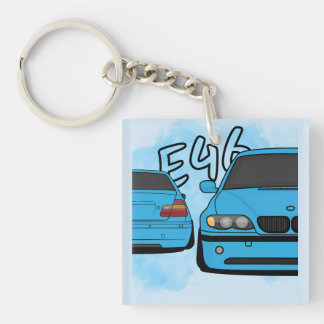 Blauwe Europese sportieve sedan cartoon auto-entho Sleutelhanger
