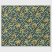 Blauwe Exotische Gele Bananen en Bladeren Cadeaupapier (Vlak)