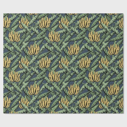 Blauwe Exotische Gele Bananen en Bladeren Cadeaupapier (Vlak)