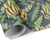 Blauwe Exotische Gele Bananen en Bladeren Cadeaupapier (Rol Hoek)