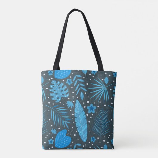 Blauwe exotische tropische bladeren en bloemen, aa tote bag (Achterkant)