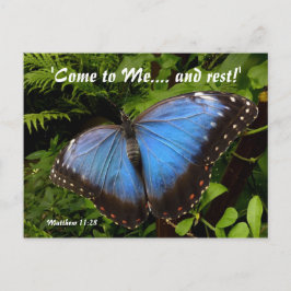 Blauwe exotische vlinder briefkaart