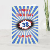 Blauwe explosie aangepaste naam leeftijd retro ver kaart (Voorkant)