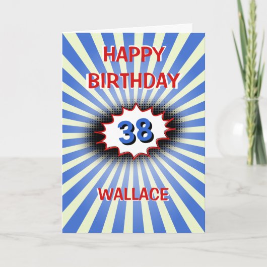 Blauwe explosie aangepaste naam leeftijd retro ver kaart (Voorkant)