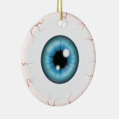 Blauwe Eyeball met Douanenaam Gelukkig Halloween-O Keramisch Ornament (Rechts)