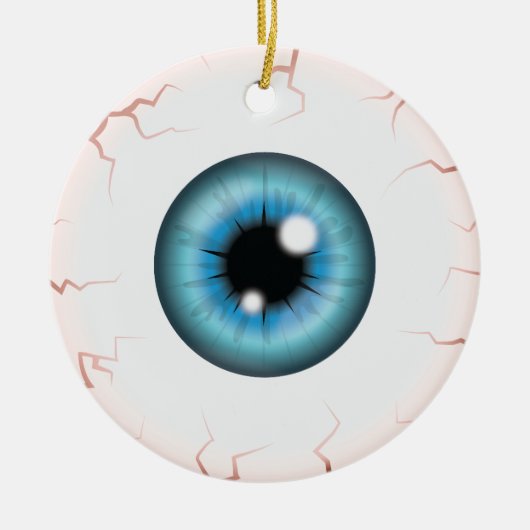 Blauwe Eyeball met Douanenaam Gelukkig Halloween-O Keramisch Ornament (Voorkant)