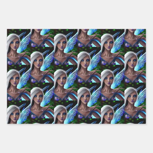 Blauwe Eyed Fairies | Sprookje mystiek etherisch Inpakpapier Vel (Voorkant 3)