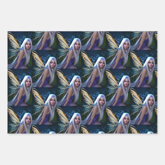 Blauwe Eyed Fairies | Sprookje mystiek etherisch Inpakpapier Vel (Voorkant 2)