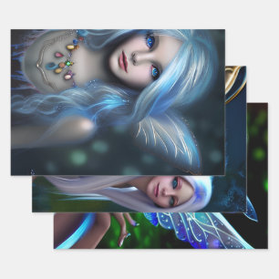 Blauwe Eyed Fairies   Sprookje mystiek etherisch Inpakpapier Vel