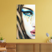 Blauwe Eyed Godin met Gouden Tranen Canvas Afdruk (Insitu (Woonkamer))