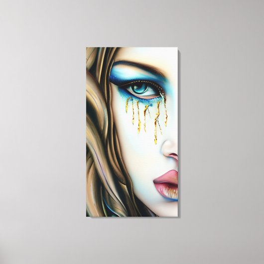 Blauwe Eyed Godin met Gouden Tranen Canvas Afdruk (Voorkant)