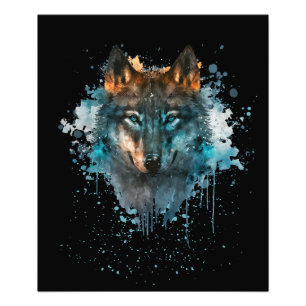 Blauwe Eyed Wolf Splatter Art Foto Afdruk