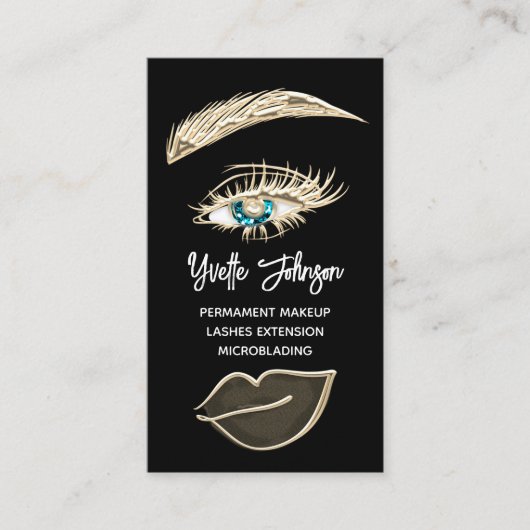 Blauwe Eyelash Brows Makeup Logo QR Code Gold Blac Visitekaartje (Voorkant)