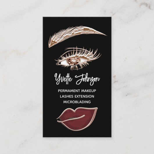 Blauwe Eyelash Brows Makeup Logo QRCode Gold Red L Visitekaartje (Voorkant)