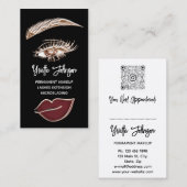 Blauwe Eyelash Brows Makeup Logo QRCode Gold Red L Visitekaartje (Voorkant / Achterkant)