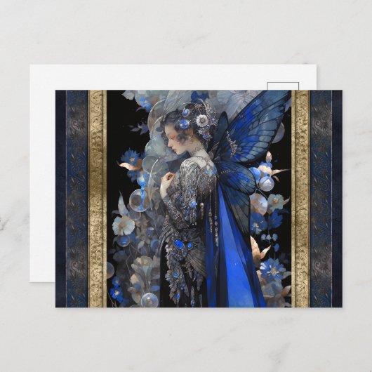 Blauwe Fairy Vrouw Fantasy Kunst Briefkaart (Voorkant / Achterkant)