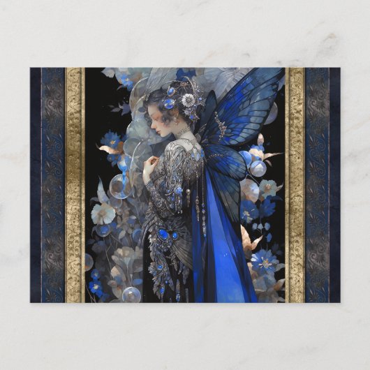 Blauwe Fairy Vrouw Fantasy Kunst Briefkaart (Voorkant)