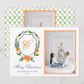 Blauwe Familie Crest Citrus Garland Kerstmis 2 Fot Feestdagenkaart (Voorkant / Achterkant)