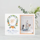Blauwe Familie Crest Citrus Garland Kerstmis 2 Fot Feestdagenkaart (Staand voorkant)