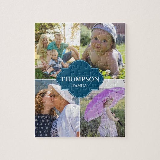 Blauwe familie foto Collage familienaam Legpuzzel (Verticaal)