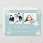 Blauwe Familie Foto Sneeuwvlokken Vrolijk Kerstfee Feestdagenkaart (Voorkant)