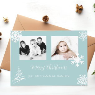 Blauwe Familie Foto Sneeuwvlokken Vrolijk Kerstfee Feestdagenkaart