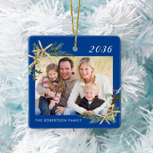 Blauwe familie: kerstmanvis keramisch ornament