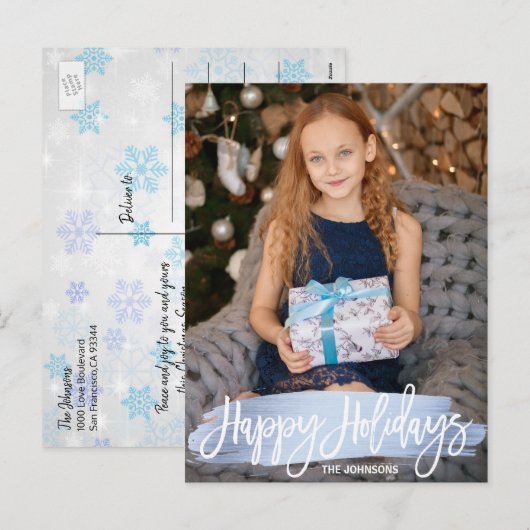 Blauwe Familie | van Kerstmis van de Folie Feestdagenkaart (Voorkant / Achterkant)