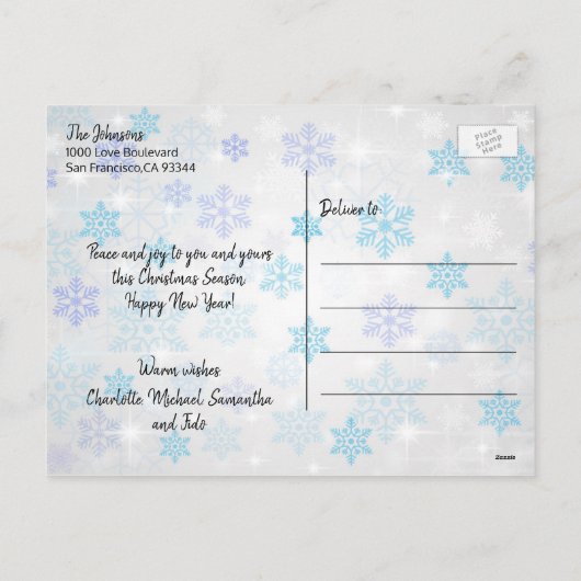 Blauwe Familie | van Kerstmis van de Folie Feestdagenkaart (Achterkant)