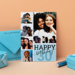 Blauwe Familie Vrienden Fotocollage Gelukkige Verj Kaart<br><div class="desc">Dit coole en leuke happy birthday wenskaart is ideaal voor elke vriend of familielid. Het beschikt over acht aanpasbare foto-afbeeldingen met de quote "Happy Birthday", bovenop een medium blauw "30" (die kan worden gewijzigd naar elke leeftijd) en pastelblauw kleurenblokvierkant. Het is modern, leuk en een geweldige manier om je vriend...</div>