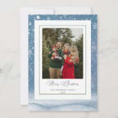 Blauwe familiefoto kerstkaart (Voorkant)