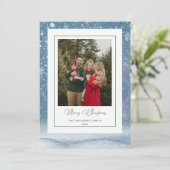 Blauwe familiefoto kerstkaart (Staand voorkant)