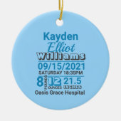 Blauwe familienaam baby geboortedatum bekendmaking keramisch ornament (Voorkant)