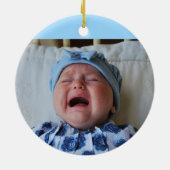 Blauwe familienaam baby geboortedatum bekendmaking keramisch ornament (Achterkant)