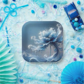 Blauwe Fancy Fantasy Flower Papieren Bordje (Feest)