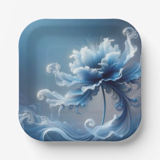 Blauwe Fancy Fantasy Flower Papieren Bordje (Voorkant)