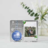 Blauwe Fancy kerstfeestdag fotokaart Feestdagenkaart (Staand voorkant)