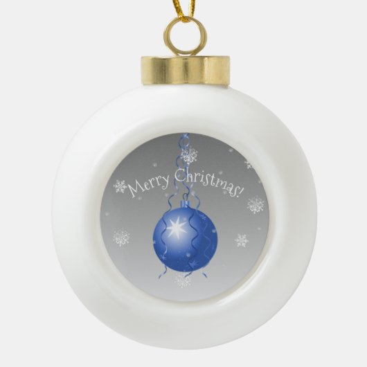 Blauwe Fancy kerstversiering Keramische Bal Ornament (Voorkant)