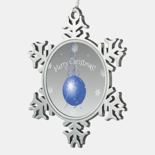 Blauwe Fancy kerstversiering Tin Sneeuwvlok Ornament (Rechts)
