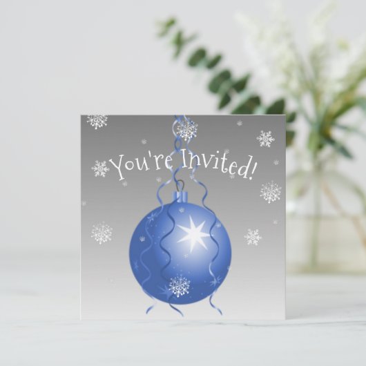 Blauwe Fancy uitnodiging voor kerstversiering (Staand voorkant)