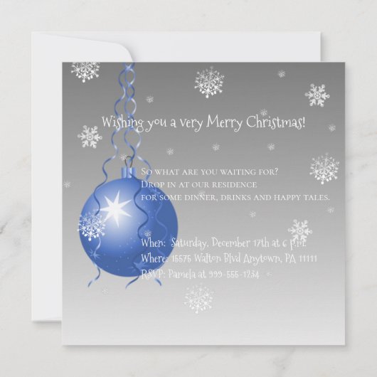 Blauwe Fancy uitnodiging voor kerstversiering (Achterkant)